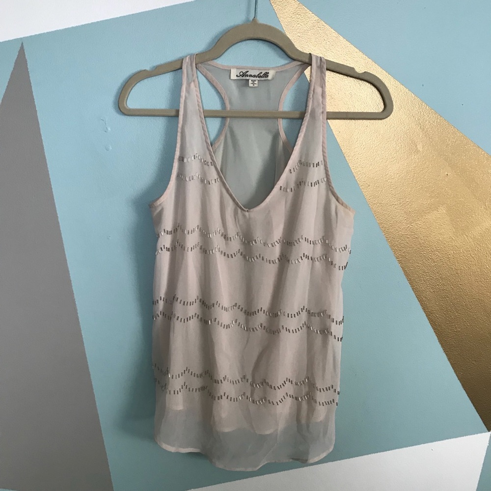 Annabelle beaded soft pink chiffon tank
